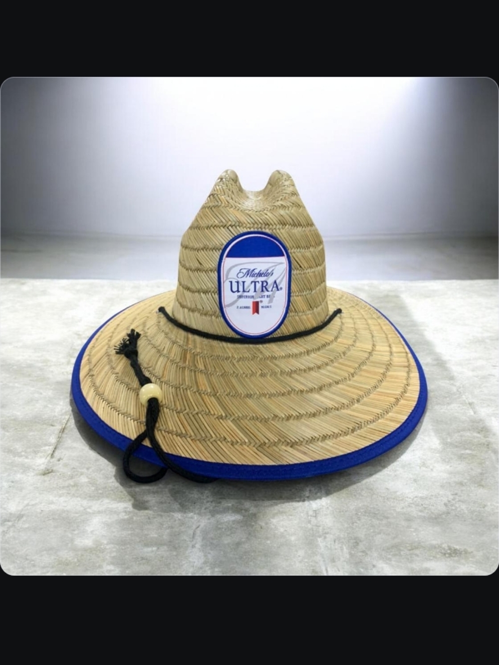 Michelob Ultra Branded Straw Lifeguard Hat in Natural with Royal Blue Trim